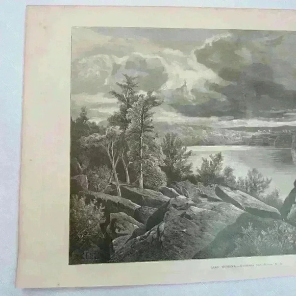 Art Print Lake Mohonk New York Trees Boulders Kruseman Van Elten Antique 1875 - Picture 3 of 12